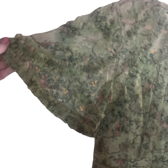 Mac Duggal Women's Floral Flutter Sleeve Mesh Print Dress in Sage Green #8010 - Picture 8 of 14